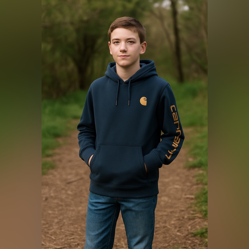 Carhartt Navy Blue Relaxed Fit Hoodie Youth Large (12–14)